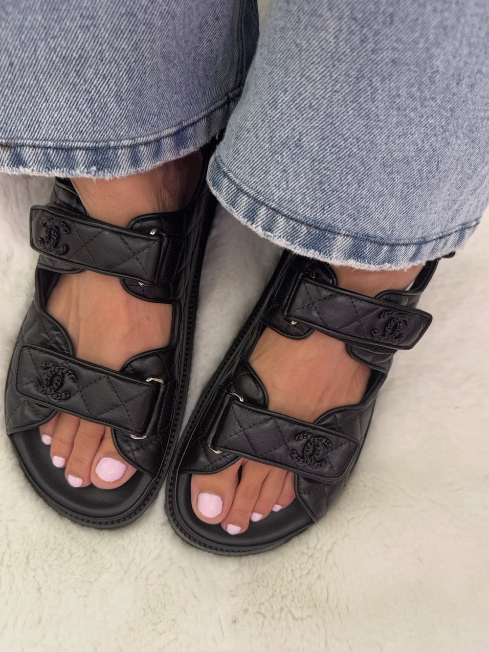 Quilted Black Women's Sandals with French Inspired